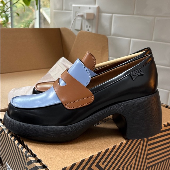 Camper Twins Women's Black, Brown, and Blue Platform Loafers - Picture 3 of 4